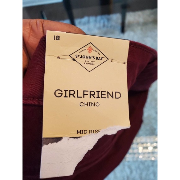 St Johns Bay Womens Red Slash Mid Rise Flat Front Girlfriend Chino Pants Size 18 - Picture 13 of 15